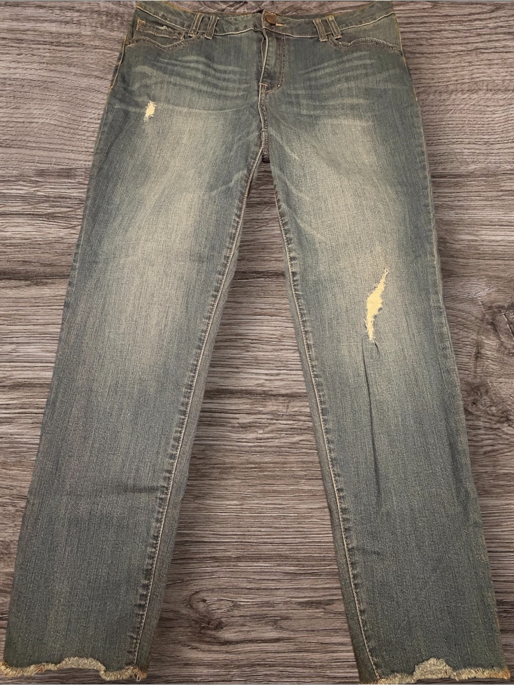 1822 Denim Jeans Size 16 Distressed Raw Hem Straight Leg Medium Wash